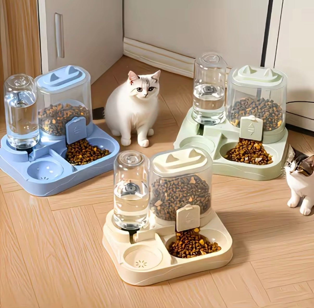 2-in-1 Large Pet Feeder & Water Dispenser, No Battery, For Cats Dogs Travel