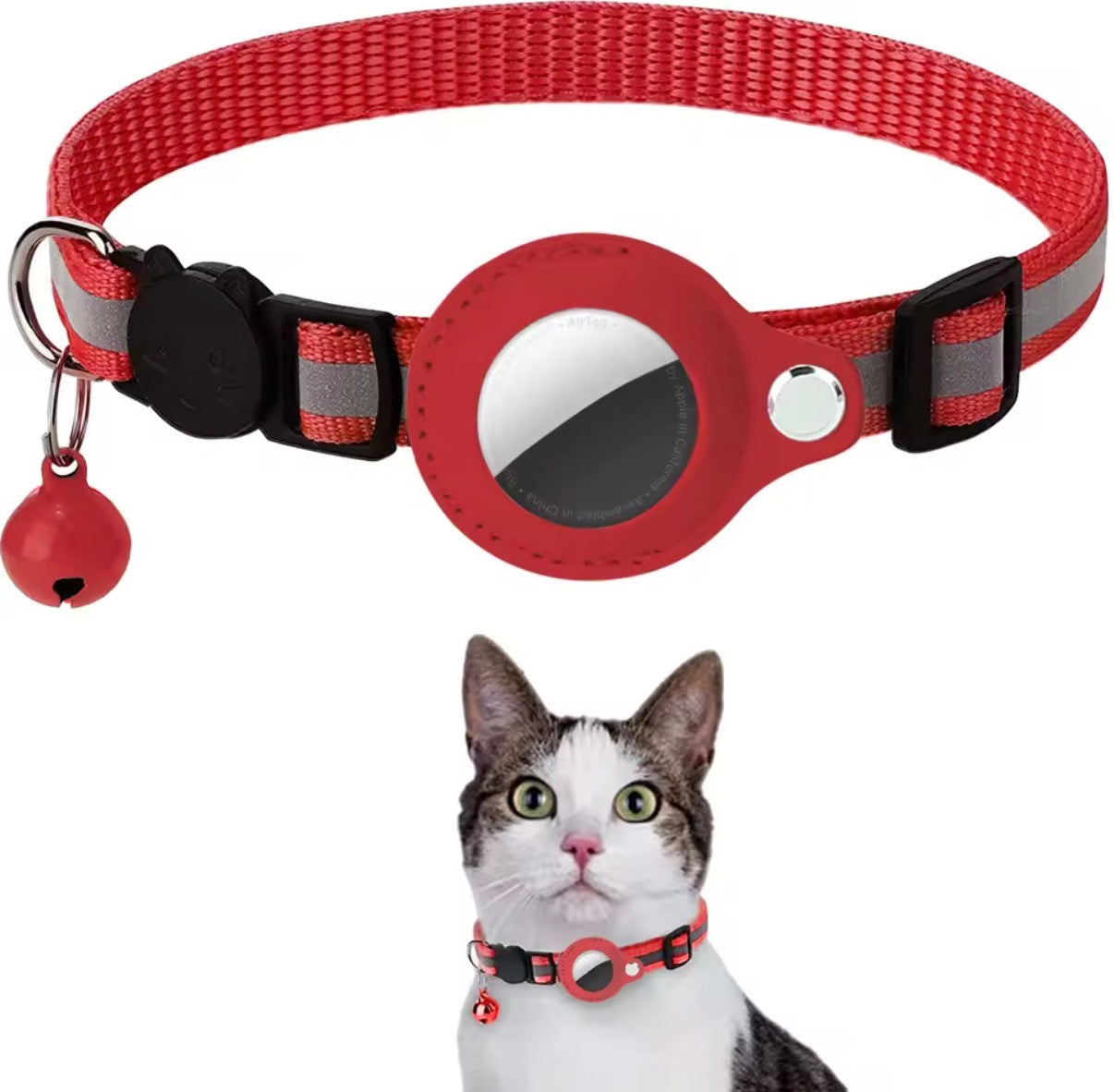 Cat AirTag Holder Collar Breakaway Reflective Strips Adjustable Kitten Collar Waterproof Cat Bell