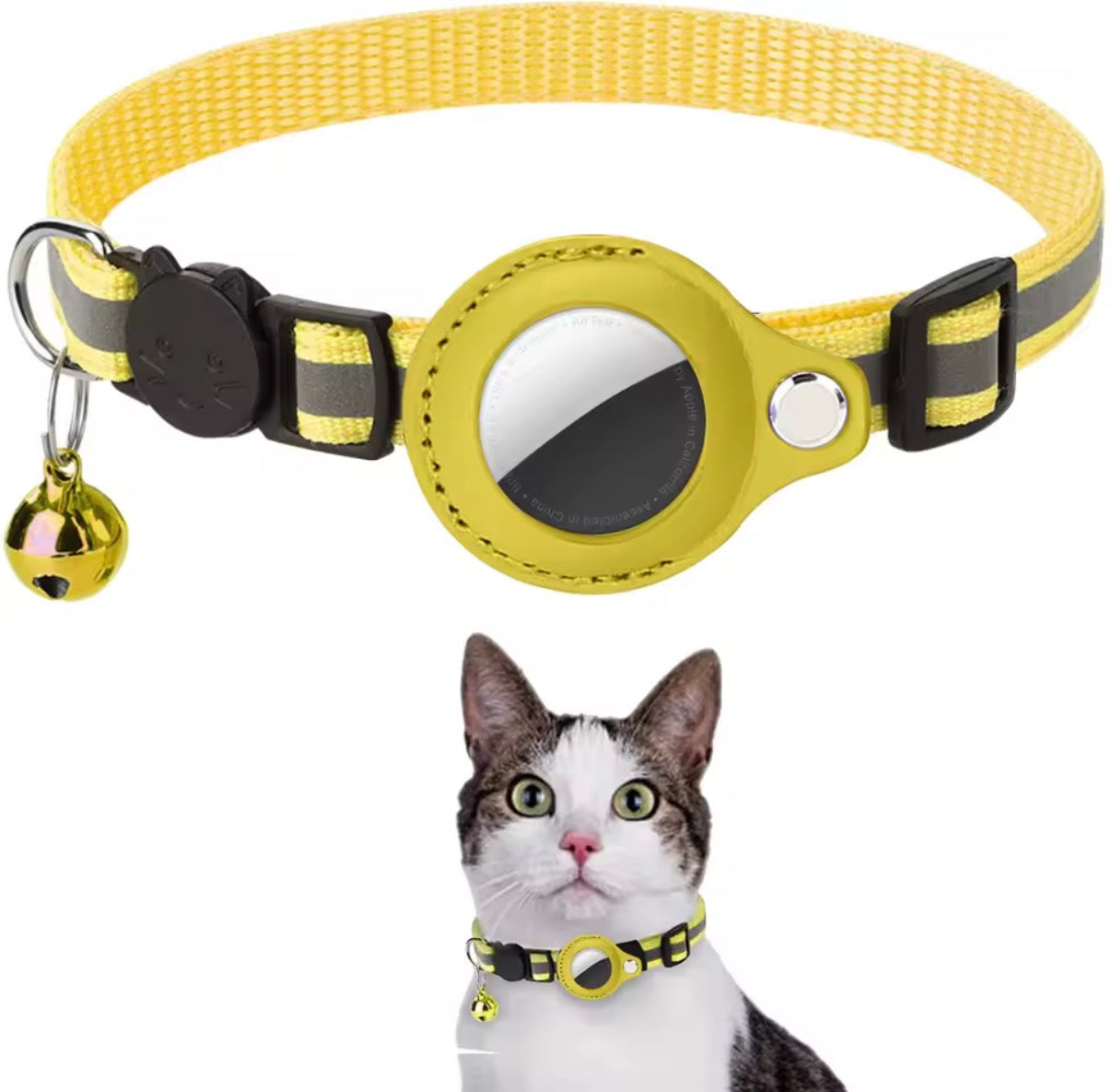 Cat AirTag Holder Collar Breakaway Reflective Strips Adjustable Kitten Collar Waterproof Cat Bell