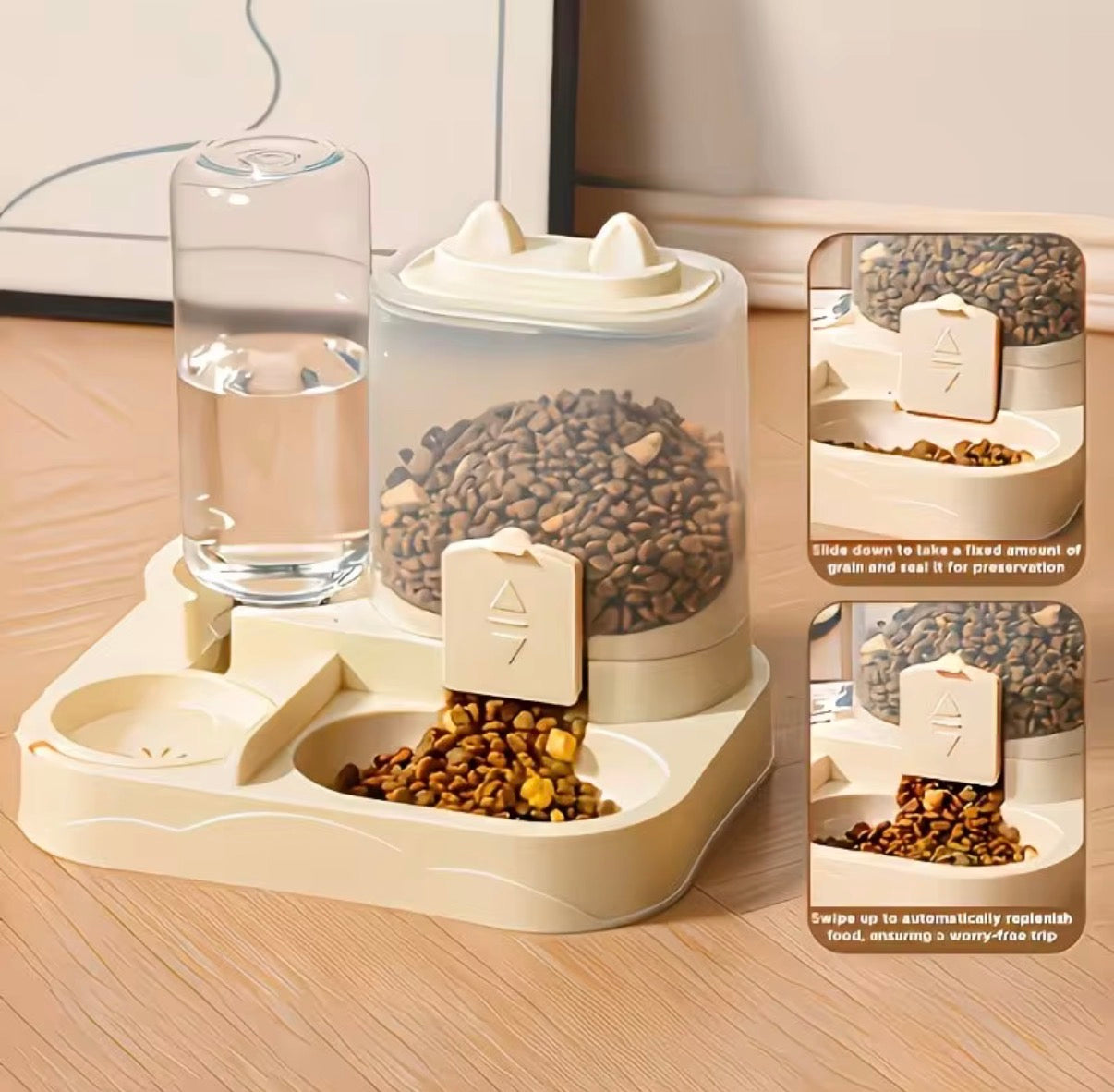2-in-1 Large Pet Feeder & Water Dispenser, No Battery, For Cats Dogs Travel