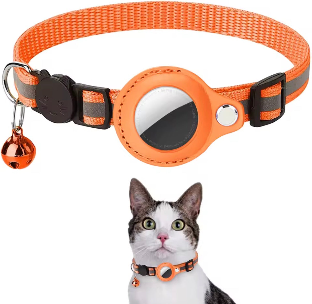Cat AirTag Holder Collar Breakaway Reflective Strips Adjustable Kitten Collar Waterproof Cat Bell