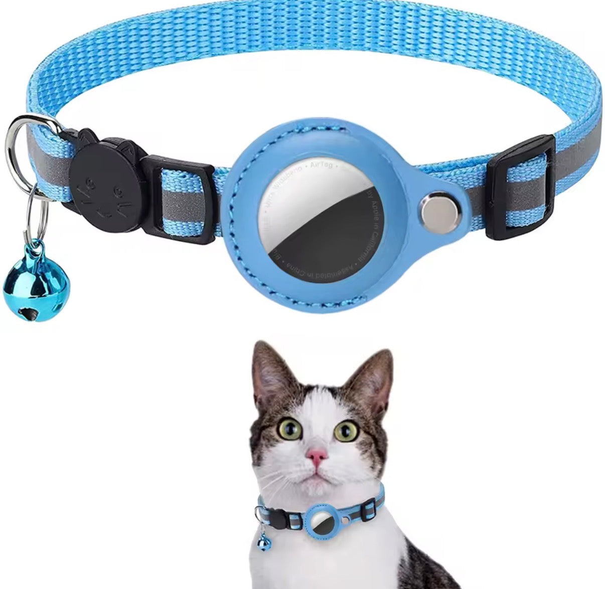 Cat AirTag Holder Collar Breakaway Reflective Strips Adjustable Kitten Collar Waterproof Cat Bell