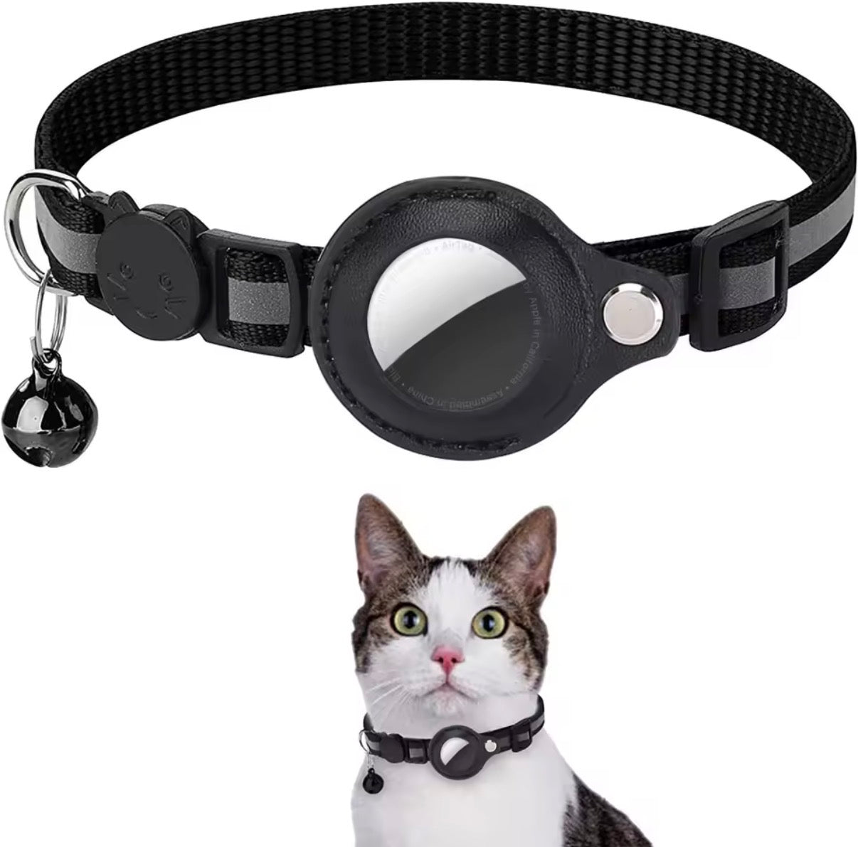Cat AirTag Holder Collar Breakaway Reflective Strips Adjustable Kitten Collar Waterproof Cat Bell