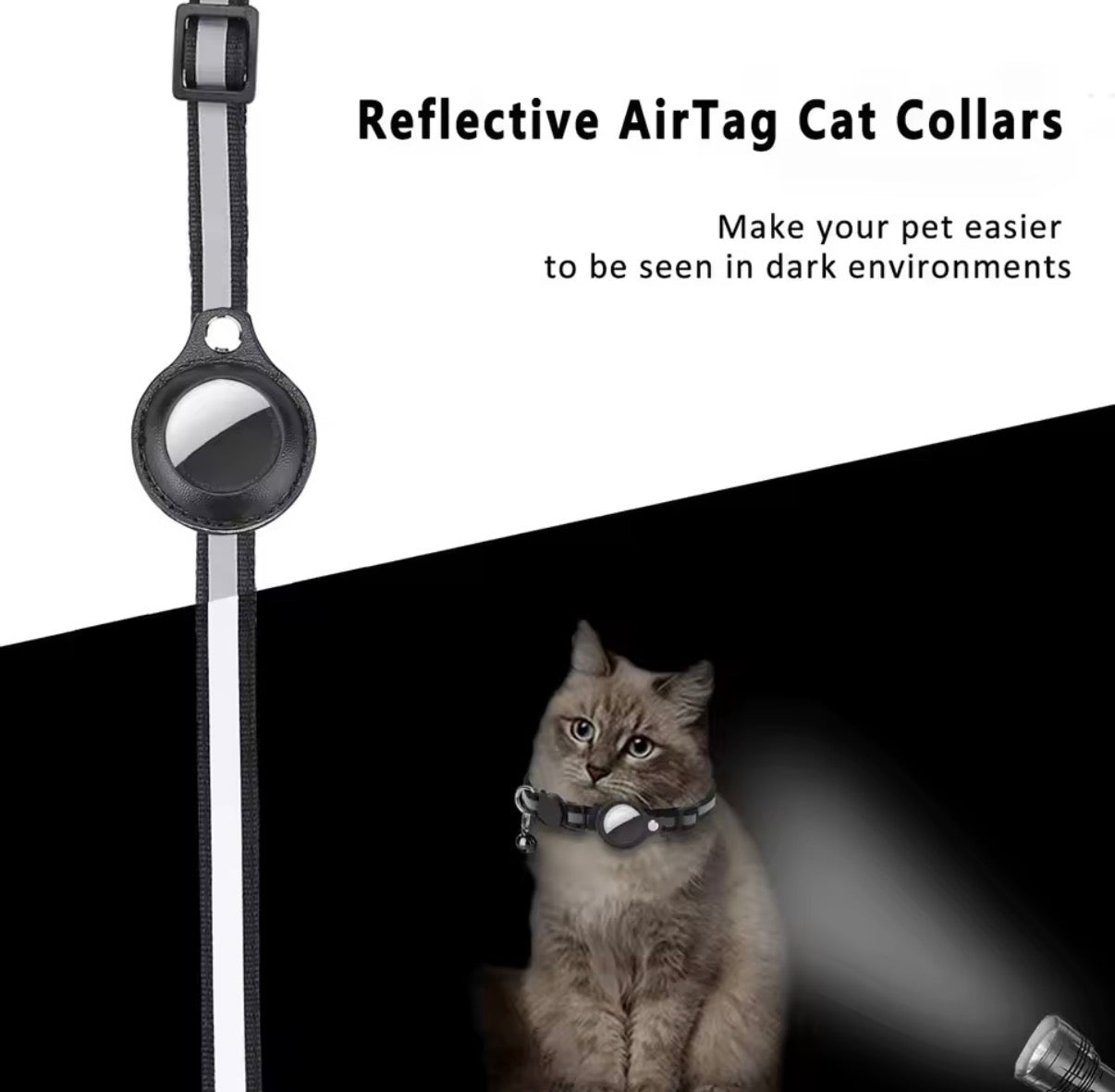 Cat AirTag Holder Collar Breakaway Reflective Strips Adjustable Kitten Collar Waterproof Cat Bell