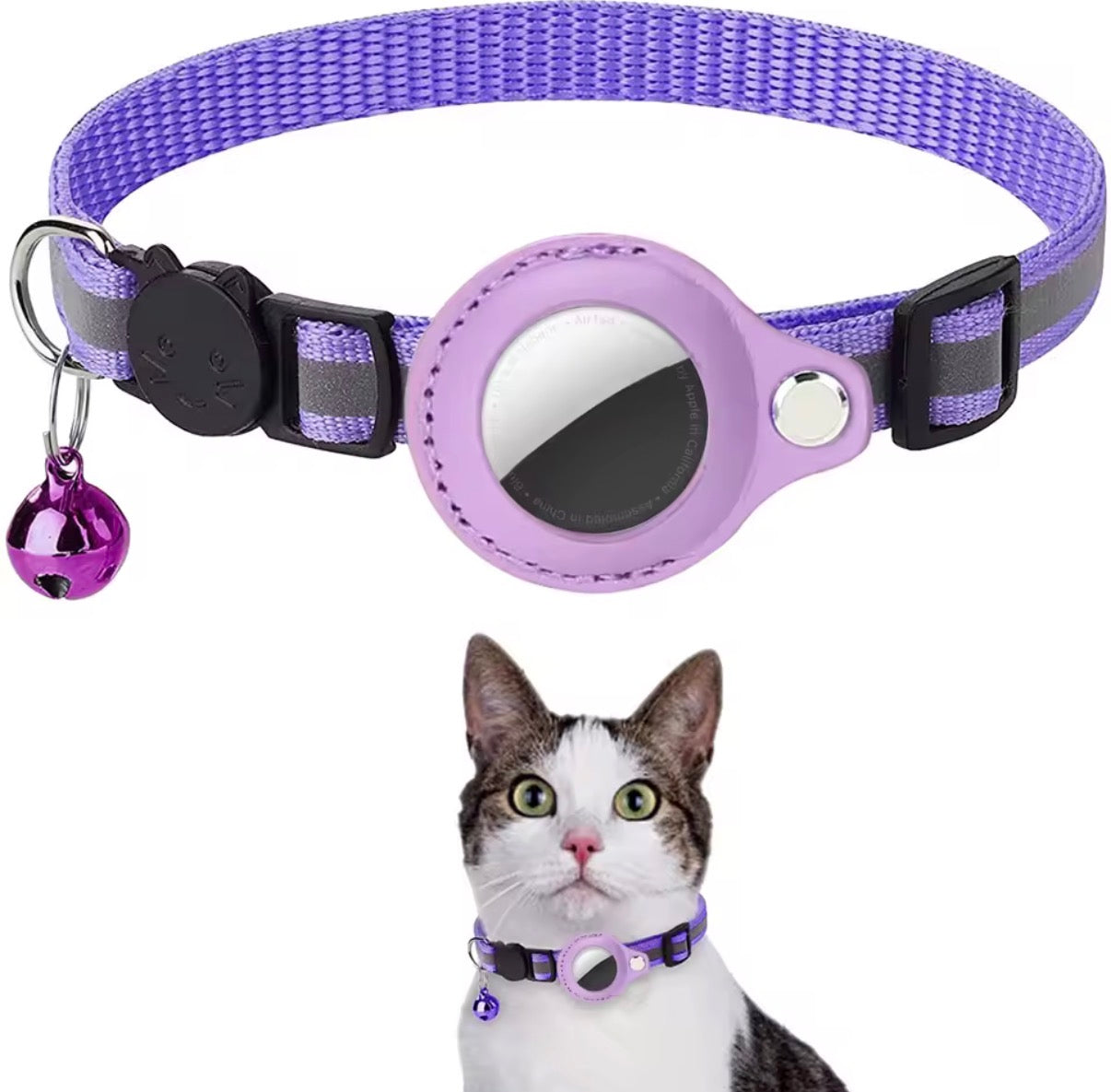 Cat AirTag Holder Collar Breakaway Reflective Strips Adjustable Kitten Collar Waterproof Cat Bell
