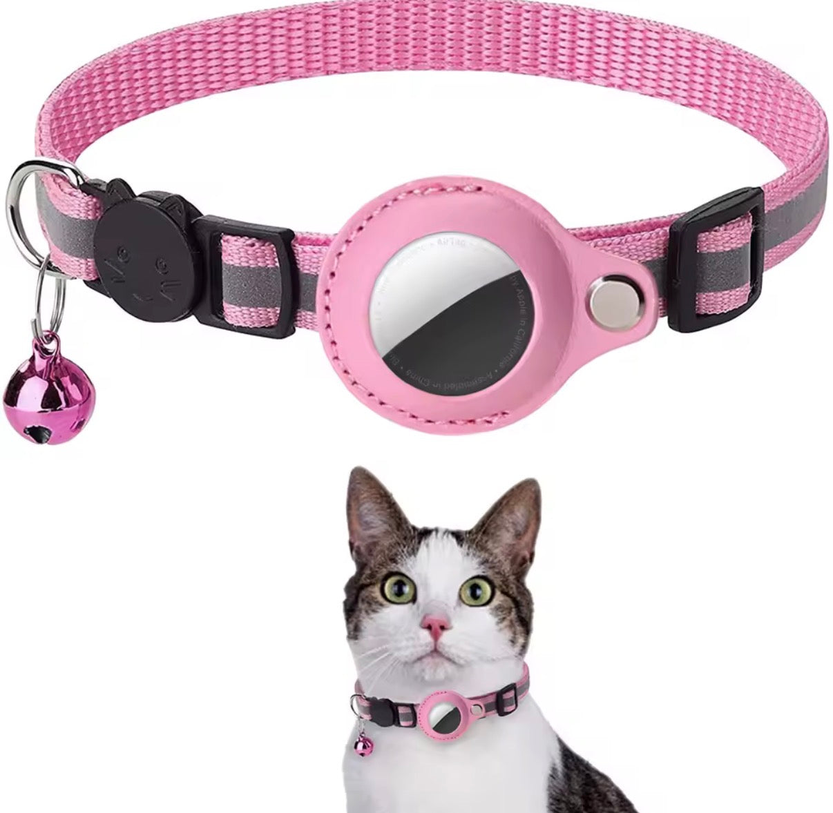 Cat AirTag Holder Collar Breakaway Reflective Strips Adjustable Kitten Collar Waterproof Cat Bell